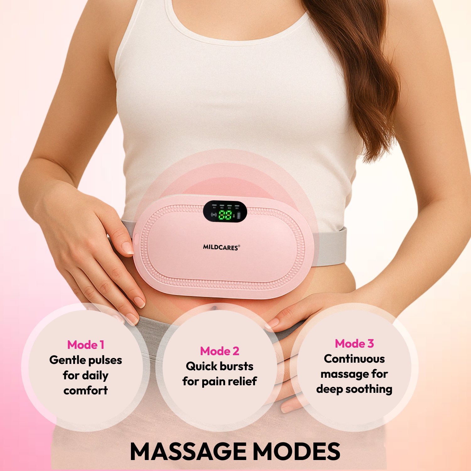 Mildcares Period Pain Relief Massager With Heating Pad | Cordless Menstrual Cramp Belt